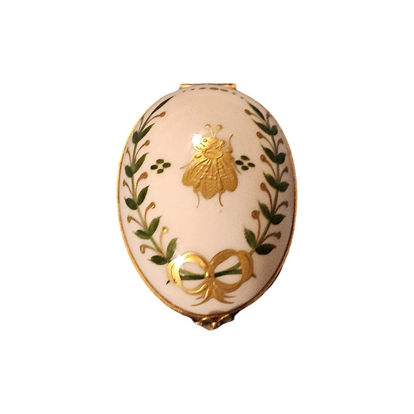 Golden Green Leaf Egg Box Porcelain Limoges Egg French Trinket Box