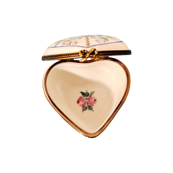 Flowers And Ribbons Heart Box Porcelain Limoges heart French Trinket Box