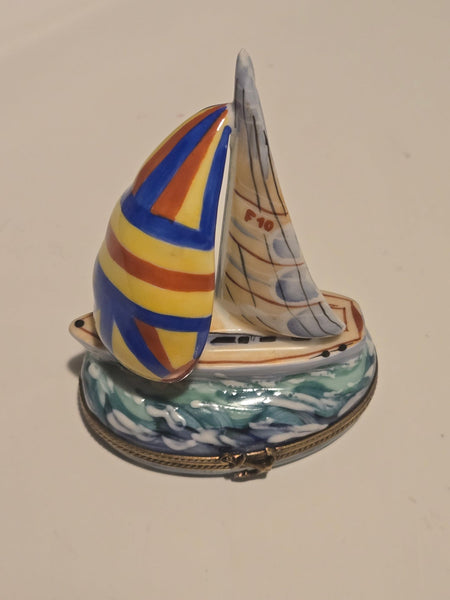 Large Sailboat Limoges Box for Hand-Painted Nautical