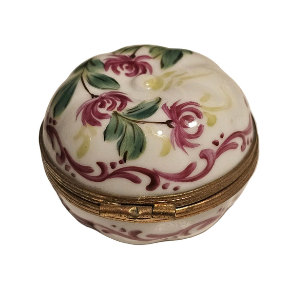 Apple Shape W Flowers Porcelain Limoges Trinket Box ) Authentic Limoges Box