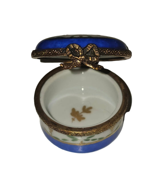 Small Blue Round w Flower Box | Limoges Box) Authentic Limoges Box
