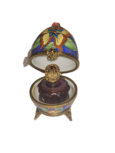 Butterfly Perfume Egg on Stand w Tassel Authentic Limoges Box