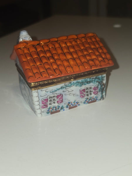 White House w Red Roof Limoges Box | Cottage Home Gift Authentic Limoges Box