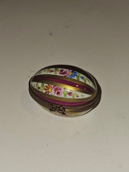 Burgundy Striped Egg w Roses Collectible