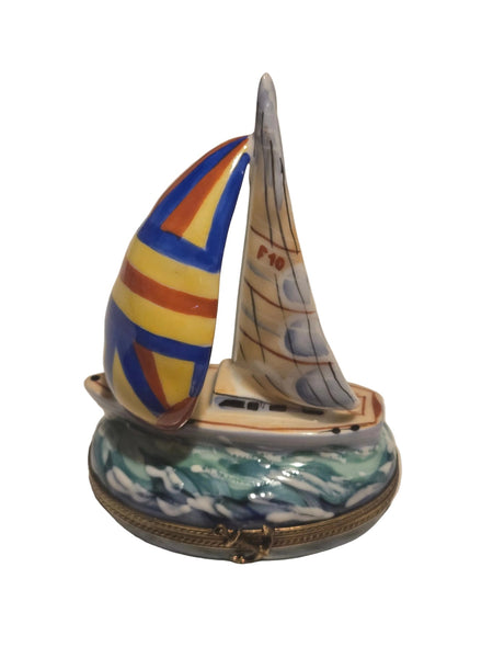 Large Sailboat Limoges Box for Hand-Painted Nautical