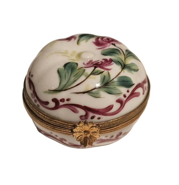 Apple Shape W Flowers Porcelain Limoges Trinket Box ) Authentic Limoges Box