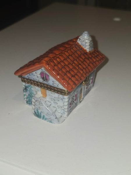 White House w Red Roof Limoges Box | Cottage Home Gift Authentic Limoges Box