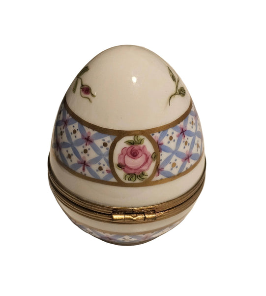 Blue W Roses Egg Limoges Box | Limoges Box Authentic Limoges Box