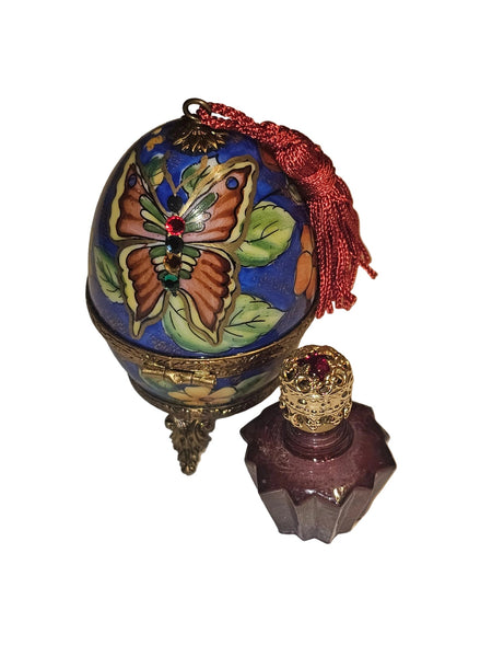 Butterfly Perfume Egg on Stand w Tassel Authentic Limoges Box