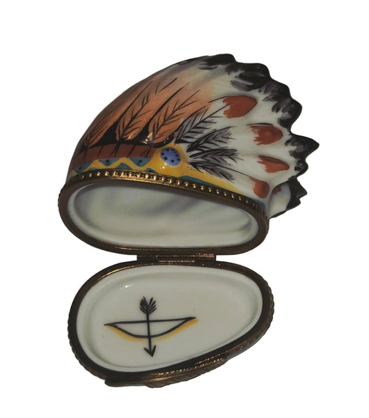 Medium Native American PV Indian Head Dress Limoges Box