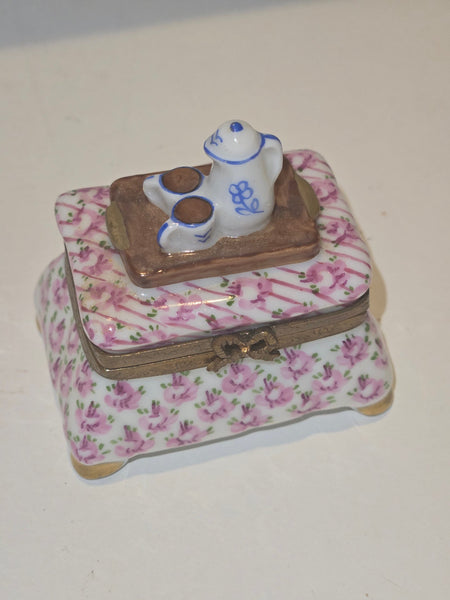 Pink Flowered Foot Stool w Tea