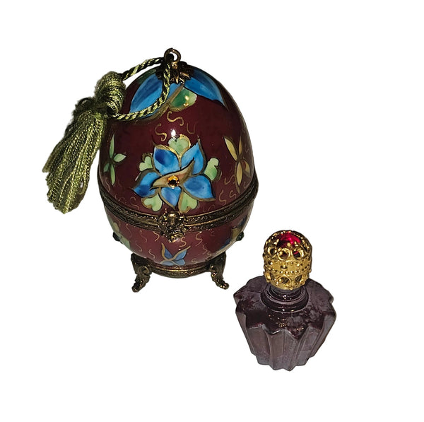 Footed Red Perfume Egg Bold w Tassel Authentic Limoges Box