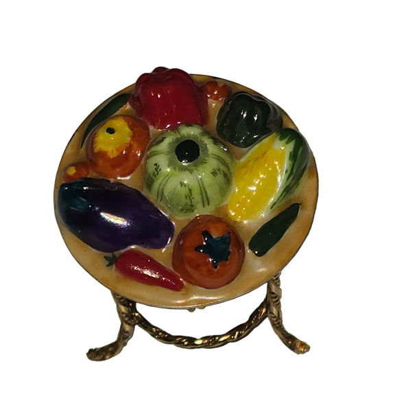 Fruit Basket on Gold Stand Authentic Limoges Box