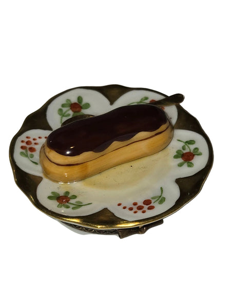 Eclair Pastry on Plate Limoges Box Authentic Limoges Box
