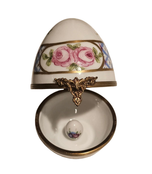Blue W Roses Egg Limoges Box | Limoges Box Authentic Limoges Box