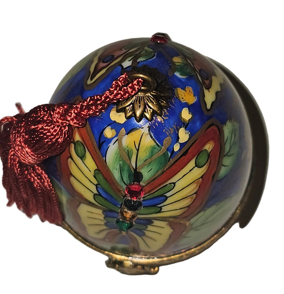 Butterfly Perfume Egg on Stand w Tassel Authentic Limoges Box