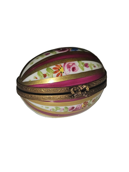 Burgundy Striped Egg w Roses Collectible