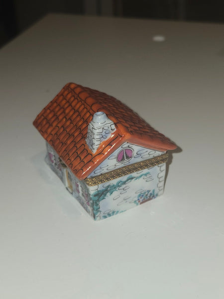 White House w Red Roof Limoges Box | Cottage Home Gift Authentic Limoges Box