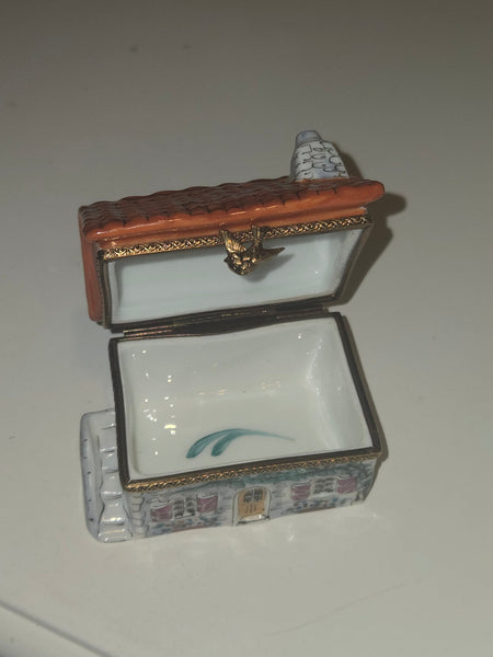 White House w Red Roof Limoges Box | Cottage Home Gift Authentic Limoges Box
