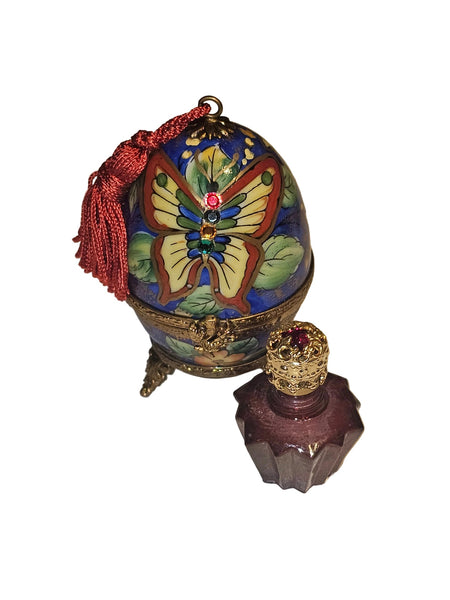 Butterfly Perfume Egg on Stand w Tassel Authentic Limoges Box