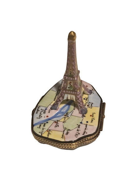 Eiffel Tower on Map France Limoges Box Authentic Limoges Box
