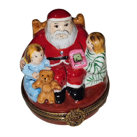 Santa Claus With Joyful Children Porcelain Limoges santa claus French Trinket Box