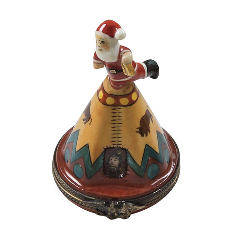 Santa on Tee Pee Porcelain Limoges Santa French Trinket Box