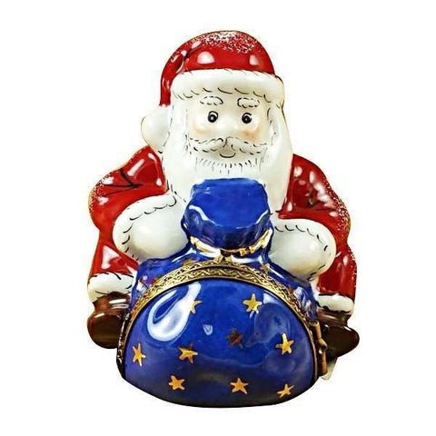 Santa Sitting with Gift Bag Porcelain Limoges Santa French Trinket Box