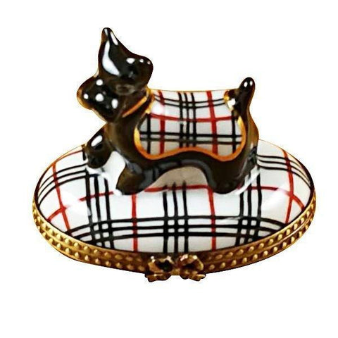 Scottish Terrier Plaid Porcelain Limoges dog French Trinket Box