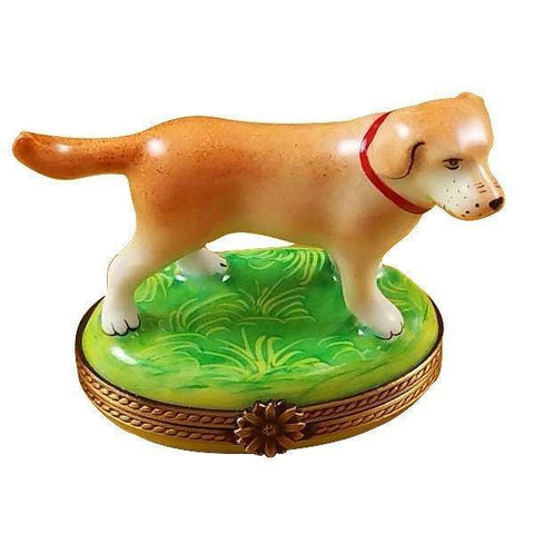Standing Blond Labrador Figurine Porcelain Limoges dog French Trinket Box