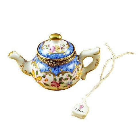 Teapot Blue Scales with Tea Porcelain Limoges China French Trinket Box