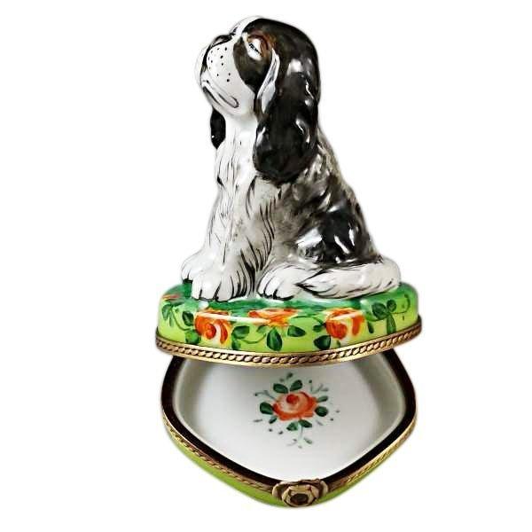 Tri Color King Charles Spaniel Porcelain Limoges Dog French Trinket Box