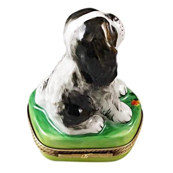 Tri Color King Charles Spaniel Porcelain Limoges Dog French Trinket Box