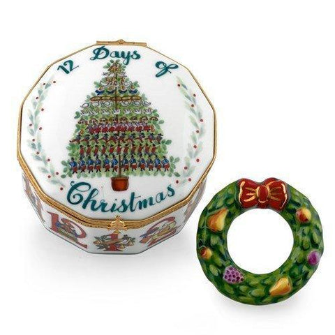 Twelve Days of Christmas with Removable Wreath Porcelain Limoges xmas theme French Trinket Box