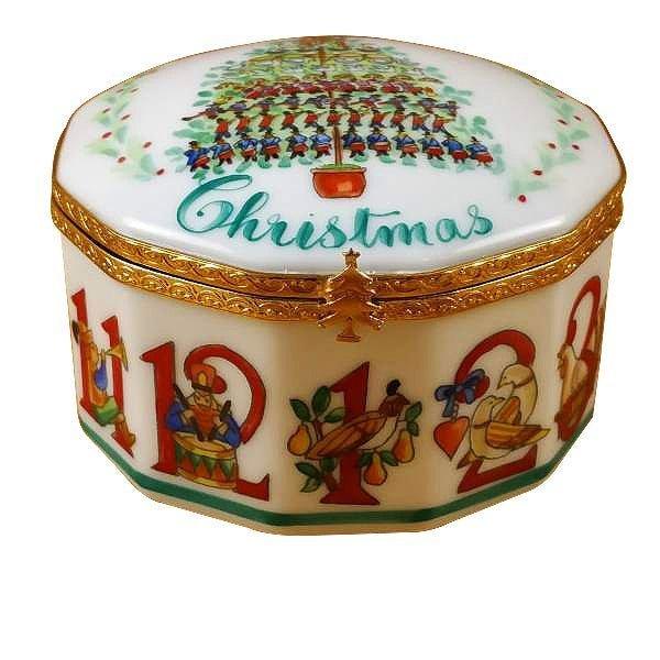 Twelve Days of Christmas with Removable Wreath Porcelain Limoges xmas theme French Trinket Box