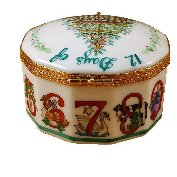 Twelve Days of Christmas with Removable Wreath Porcelain Limoges xmas theme French Trinket Box