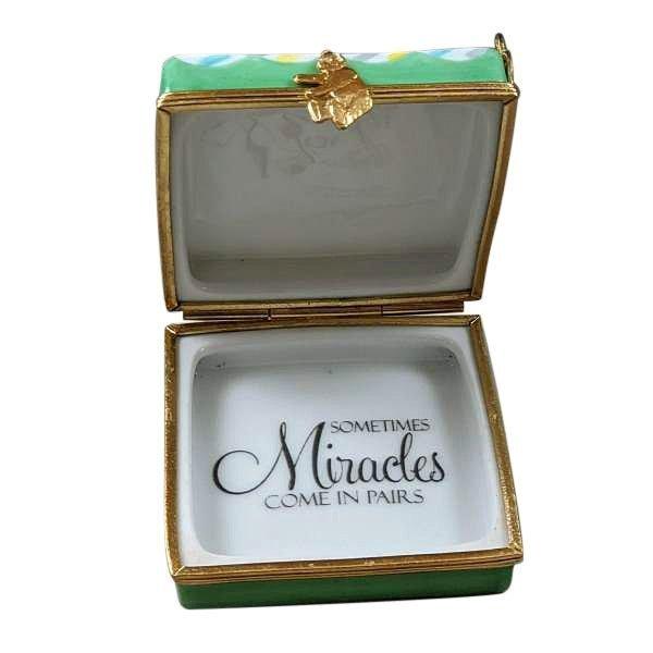 Twin Boys on Bed Porcelain Limoges baby figurines maternity French Trinket Box