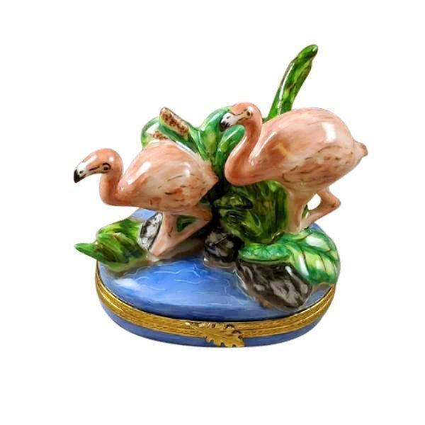 Two Flamingos Porcelain Limoges wild birds French Trinket Box