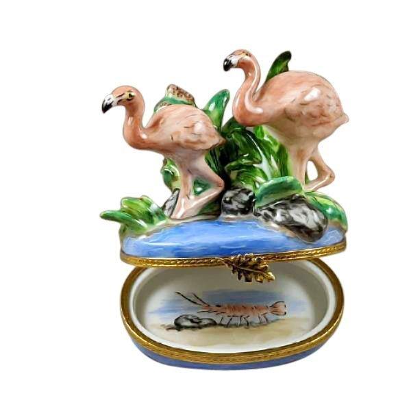 Two Flamingos Porcelain Limoges wild birds French Trinket Box