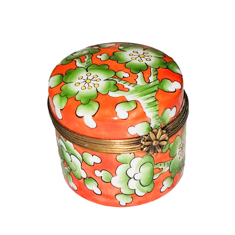 Vibrant Orange Floral Limoges Box Porcelain Limoges traditional French Trinket Box