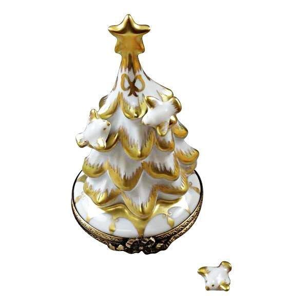 White and Gold Christmas Tree with Removable Dove Porcelain Limoges xmas theme christmas tree French Trinket Box