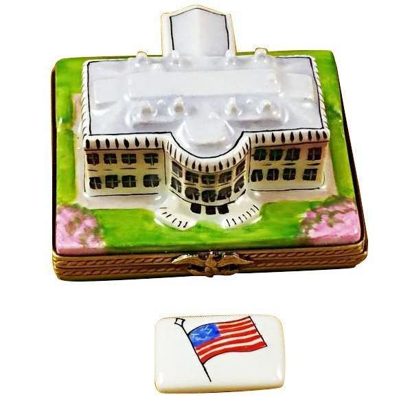 White House with Removable Flag Porcelain Limoges united states monuments French Trinket Box