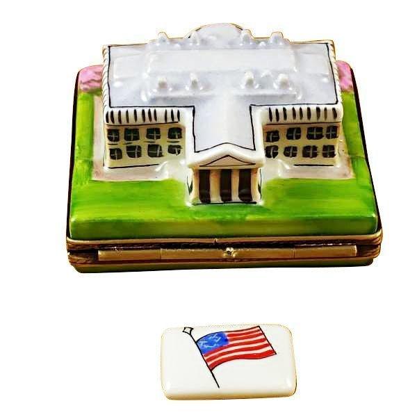 White House with Removable Flag Porcelain Limoges united states monuments French Trinket Box