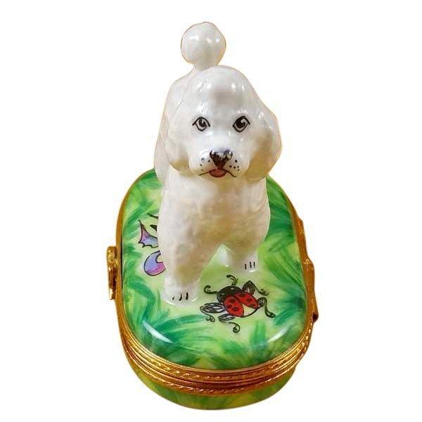 White Poodle Porcelain Limoges dog French Trinket Box
