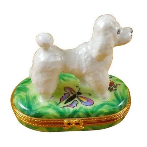 White Poodle Porcelain Limoges dog French Trinket Box