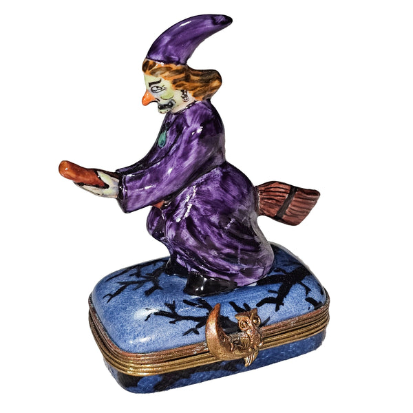 Witch on Broom Limoges Box Porcelain Limoges halloween French Trinket Box