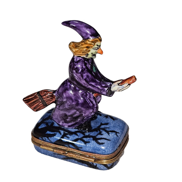 Witch on Broom Limoges Box Porcelain Limoges halloween French Trinket Box