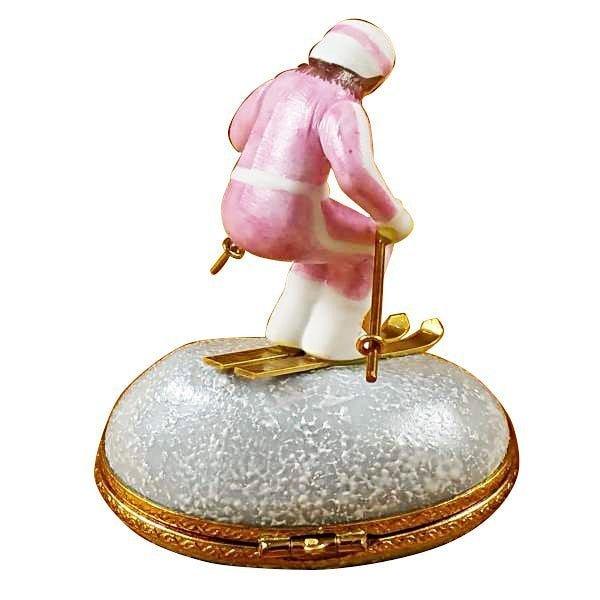 Woman Skier on Mountain Porcelain Limoges sports snow winter French Trinket Box