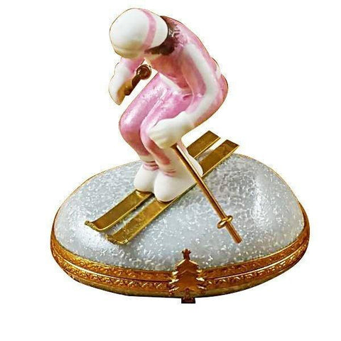 Woman Skier on Mountain Porcelain Limoges sports snow winter French Trinket Box
