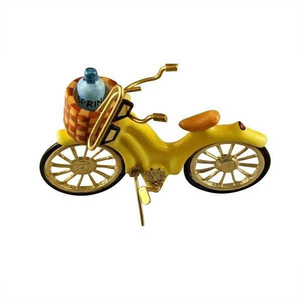 Yellow Beach Cruiser with Brass Sunglasses Porcelain Limoges sports beach vehicle French Trinket Box